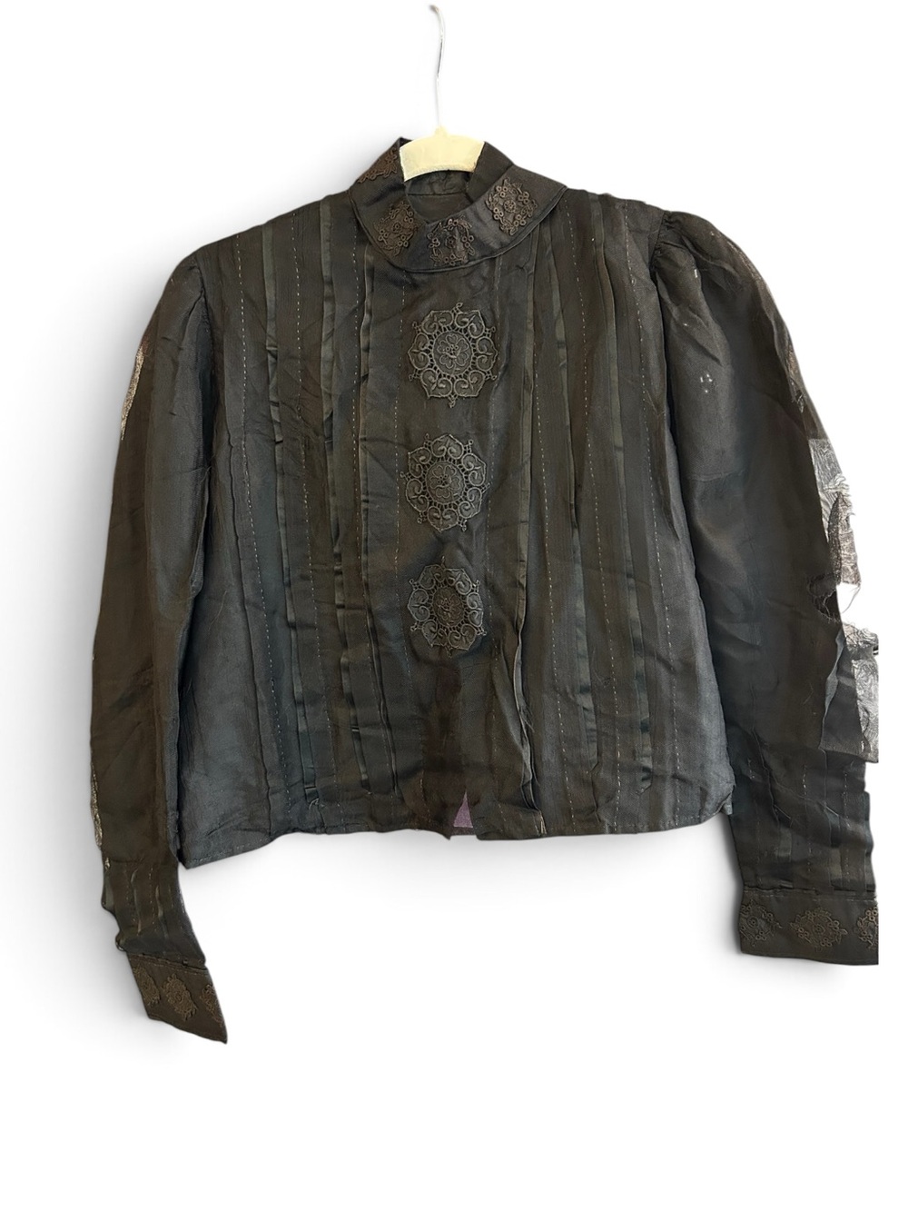 Edwardian Black Embroidered Shirtwaist Jacket With a High Collar Mourning Wear